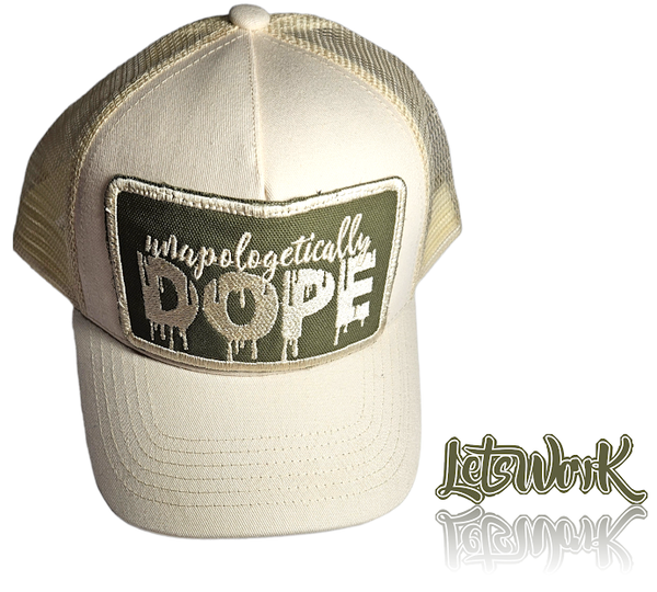 Tan/army Green Unapologetically Dope Trucker Hat