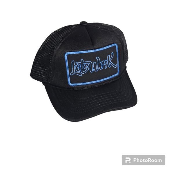 Black and Blue Signature Lets Work Trucker Hat